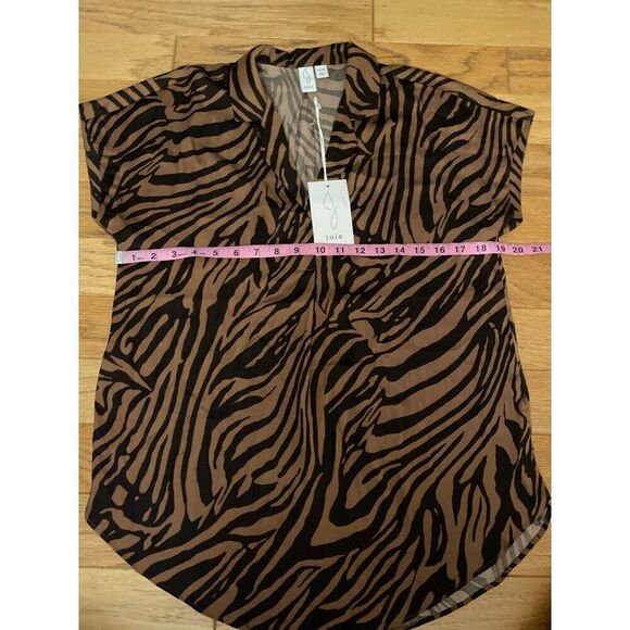 NWT Joie Women's brown black Zebra Print short sleeve Blouse size XS - Picture 5 of 7